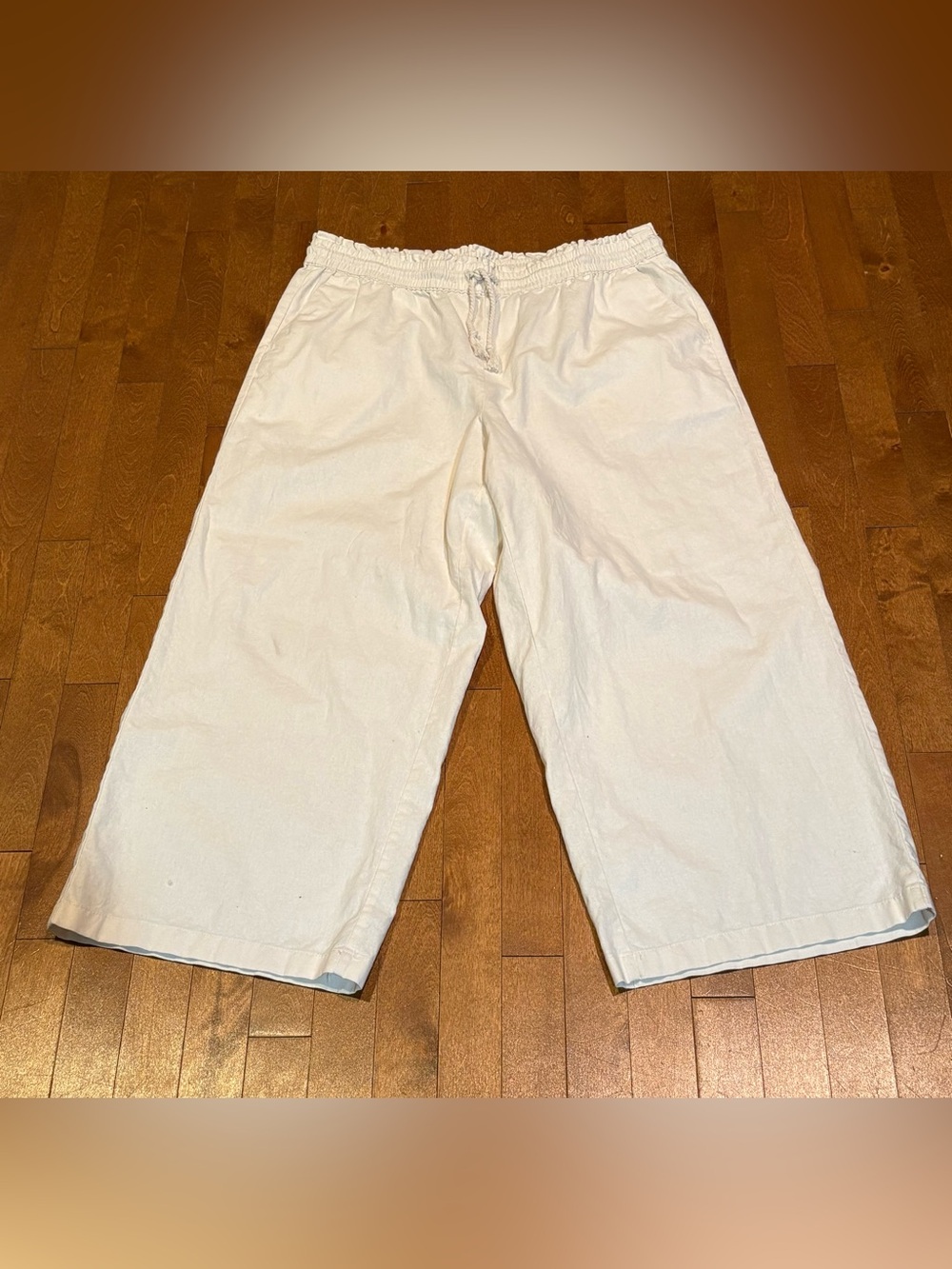 J.Crew Re-Imagined Linen Blend Ruffle Waist Wide Leg Pants Ivory XL